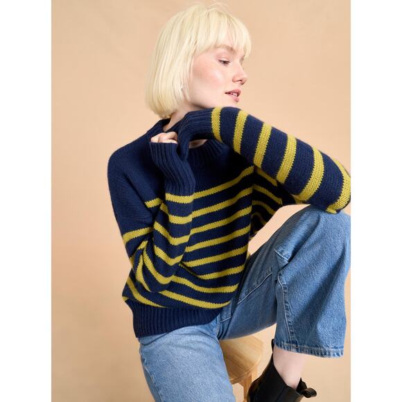 La Ligne Marin wool cashmere Sweater Navy CHARTREUSE M - Picture 2 of 13